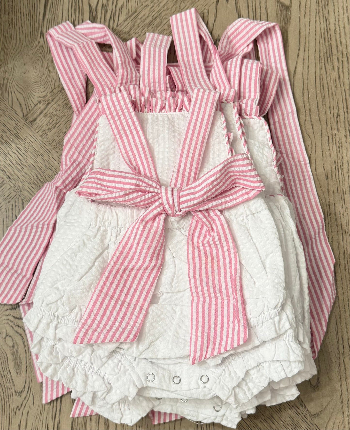 Seersucker Sun Bubble- white with pink trim *Embroidery included