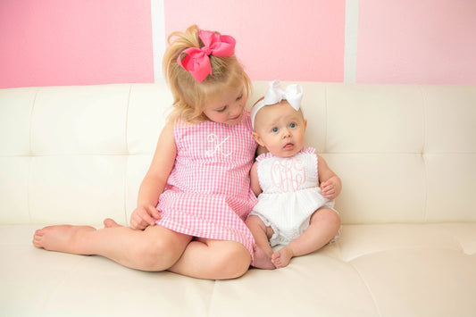 Seersucker Sun Bubble- white with pink trim *Embroidery included