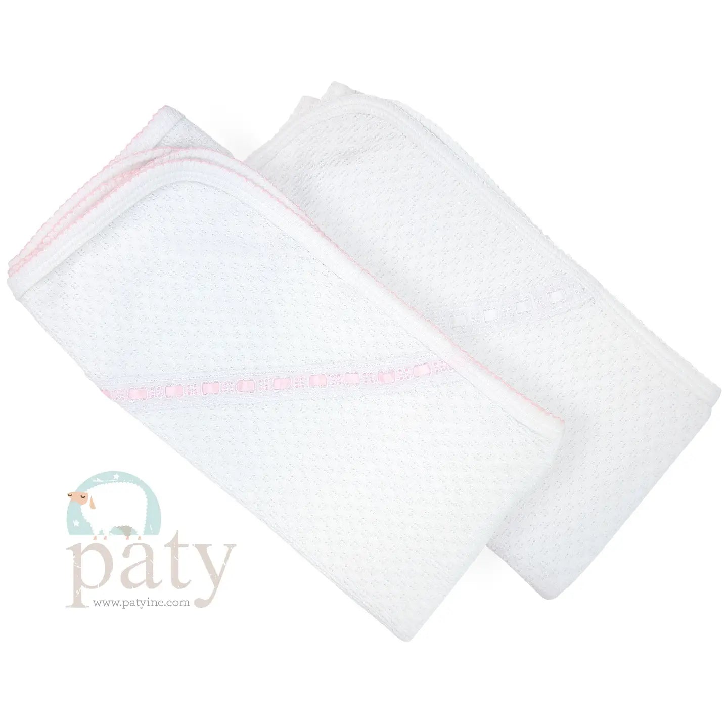 Paty Knit Receiving/Swaddle Blanket with Eyelet-pink eyelet