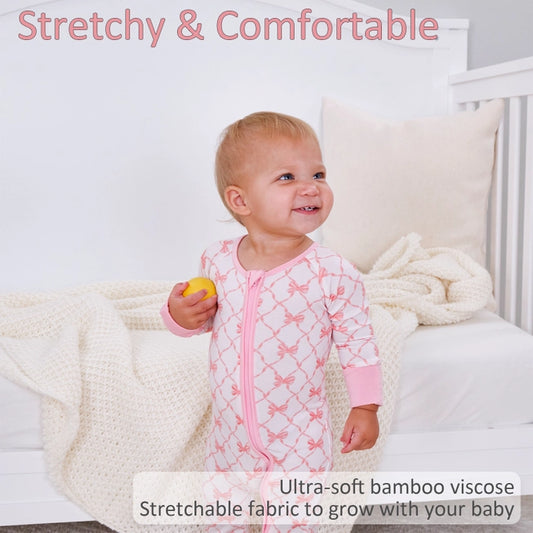 Beautiful Bows Bamboo Pajamas, 2 Way Zipper Romper