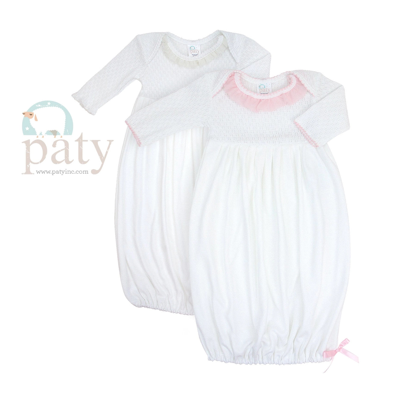 Paty Knit Overlap Shoulder Gown with Chiffon Ruffle & Pima-newborn