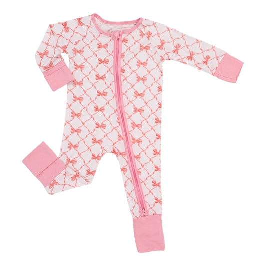 Beautiful Bows Bamboo Pajamas, 2 Way Zipper Romper