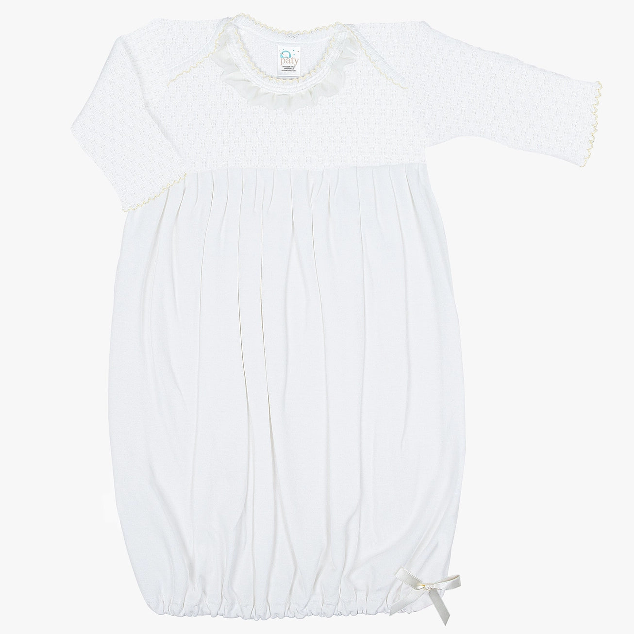 Paty Knit Overlap Shoulder Gown with Chiffon Ruffle & Pima-newborn