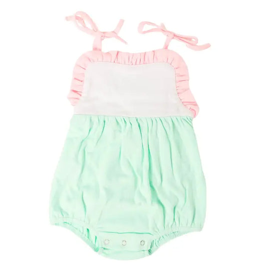 Girl's mint sunsuit- includes embroidery