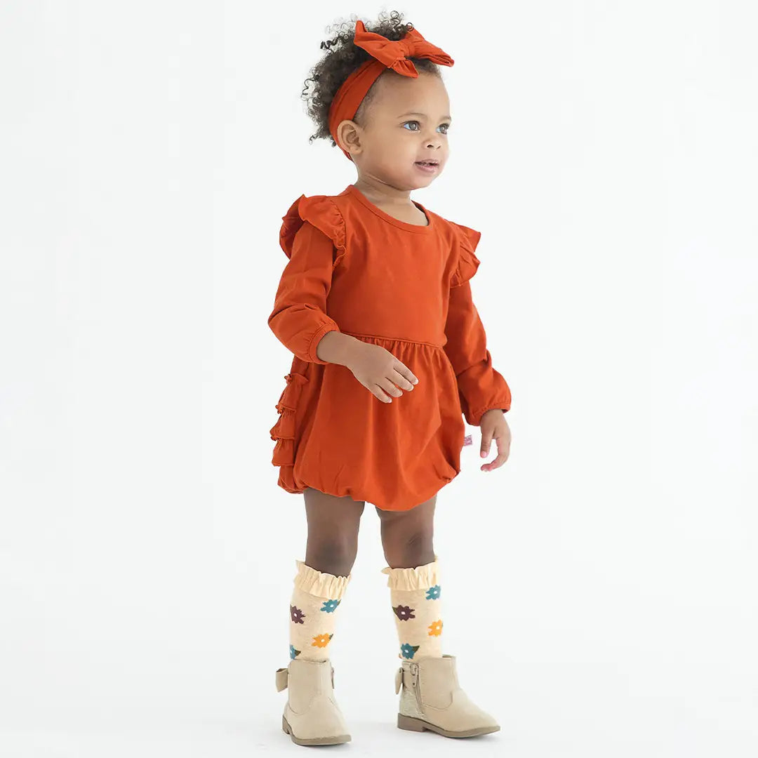 Rust Knit Long Sleeve Flutter Bubble Romper
