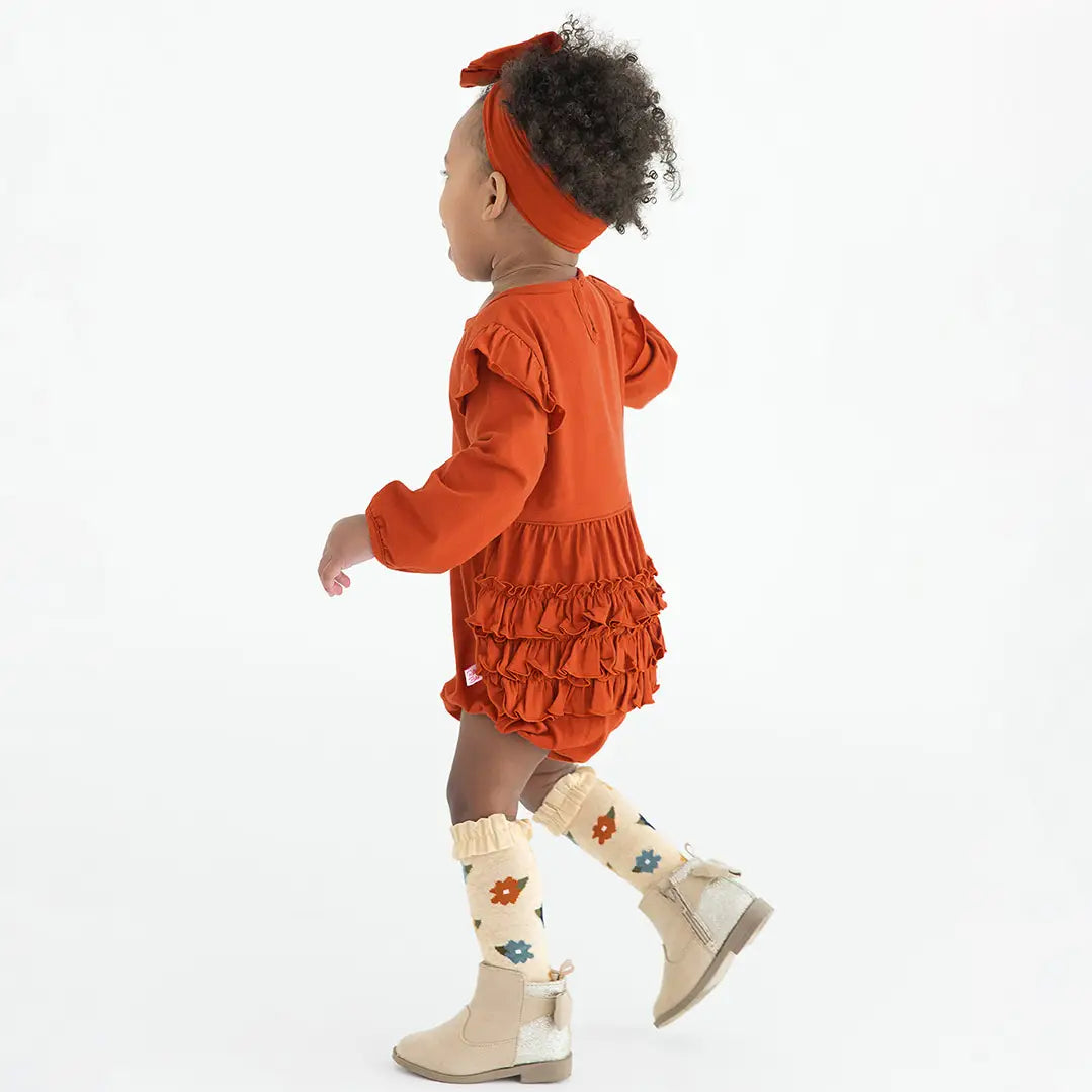 Rust Knit Long Sleeve Flutter Bubble Romper