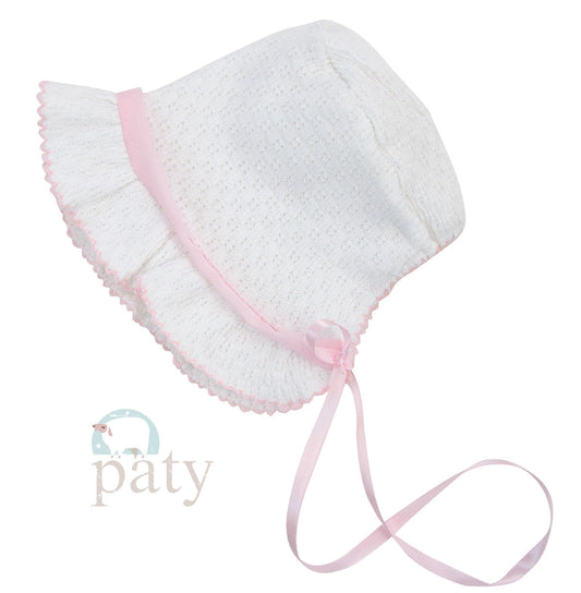 Paty Knit Bonnet with Chiffon Trim