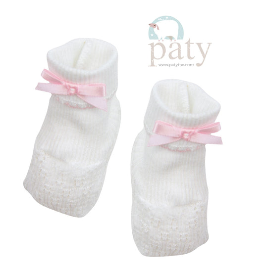 Paty Knit Booties-pink bow